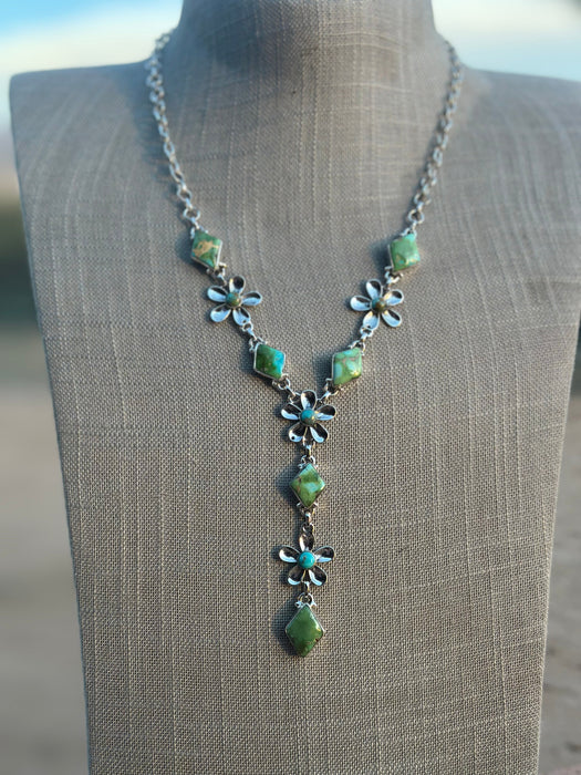 Beautiful Handmade Sterling Silver & Sonoran  Turquoise Daisy Lariat Necklace