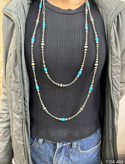 Cassidy Collection Sterling Silver & Turquoise Pearl Beaded 72 Inch Necklace