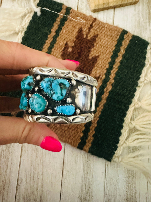 Old Pawn Navajo Sterling Silver & Sleeping Beauty Turquoise Cuff Bracelet