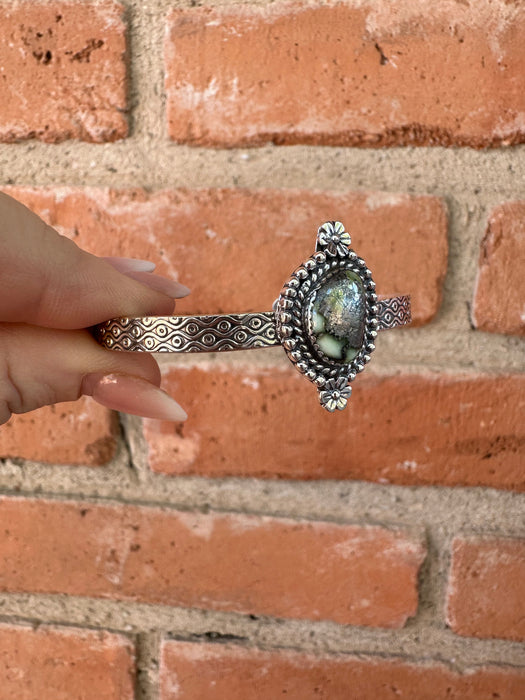 Handmade Sterling Silver & Single Stone Palomino Turquoise Adjustable Cuff Bracelet