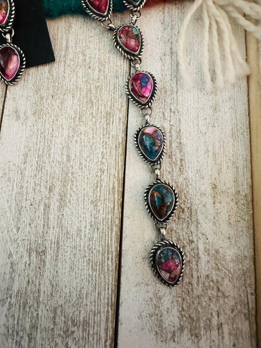 Navajo Sterling Silver & Pink Dream Mojave Lariat Necklace Set