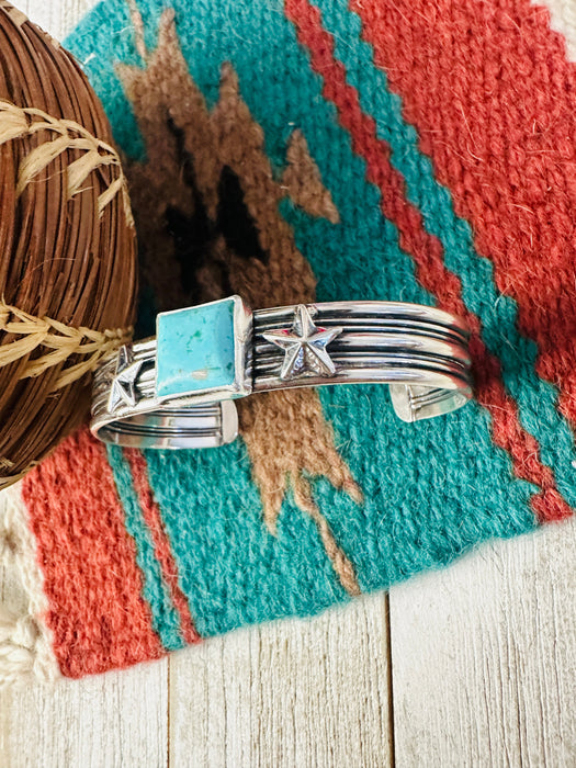 Navajo Turquoise & Sterling Silver Star Cuff Bracelet