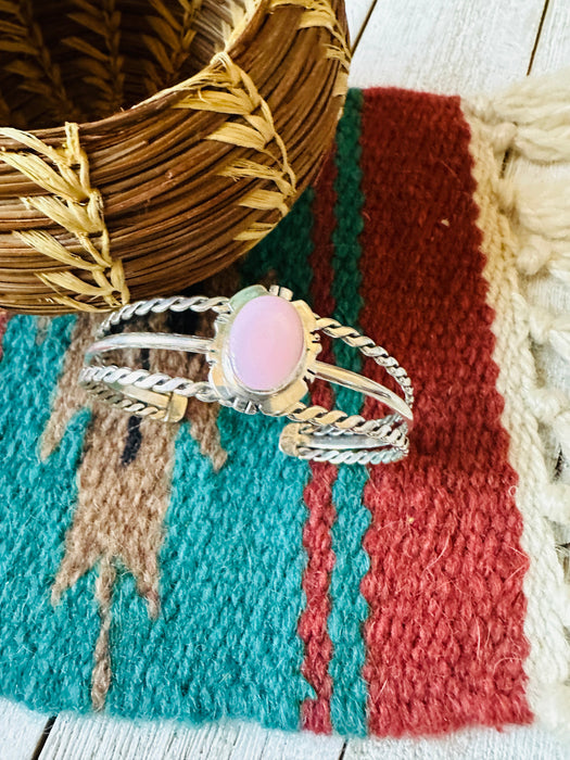 Navajo Queen Pink Conch Shell & Sterling Silver Cuff Bracelet