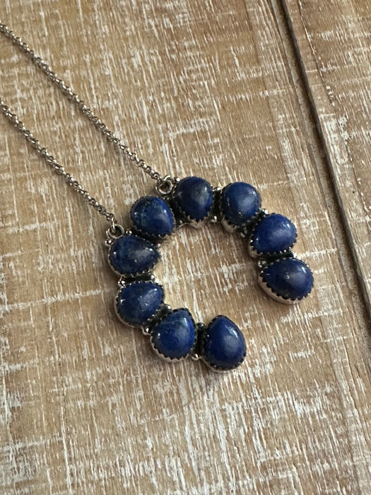 Handmade Sterling Silver & Lapis Naja Necklace Signed Nizhoni