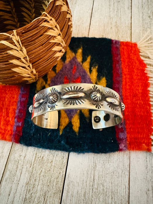 Navajo Hand Stamped Sterling Silver Cuff Bracelet By Elvira Bill