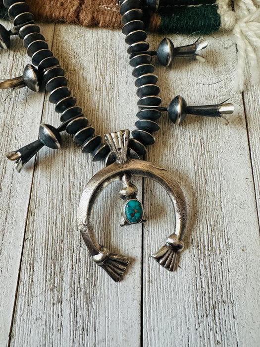 Navajo Turquoise & Sterling Silver Squash Blossom Necklace