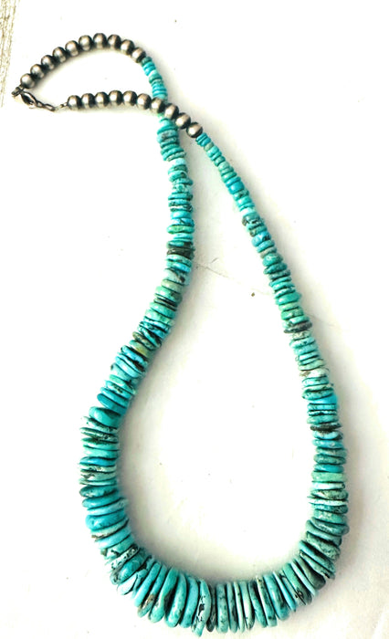 Navajo Turquoise and Sterling Silver Rolled Beaded Necklace 20”