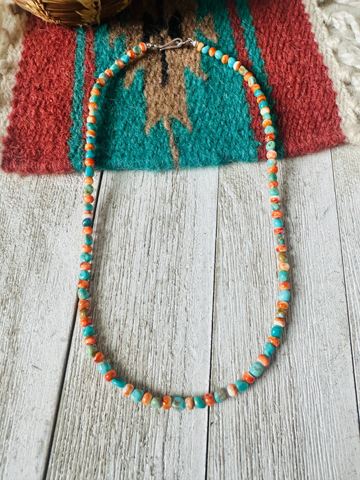 Navajo Turquoise, Spiny & Sterling Silver Beaded Necklace