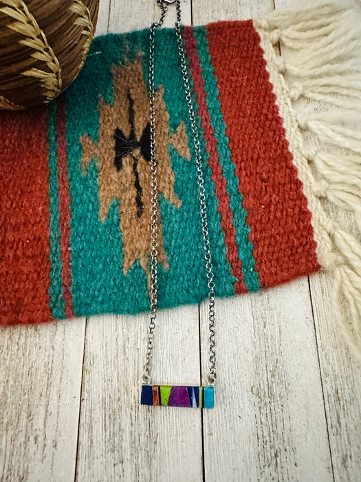 Navajo Multi Stone & Sterling Silver Inlay Bar Necklace