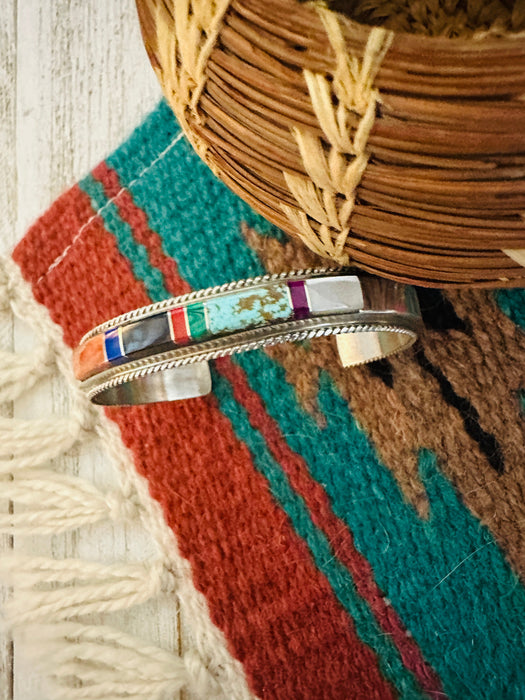 Navajo Multi Stone & Sterling Silver Inlay Cuff Bracelet