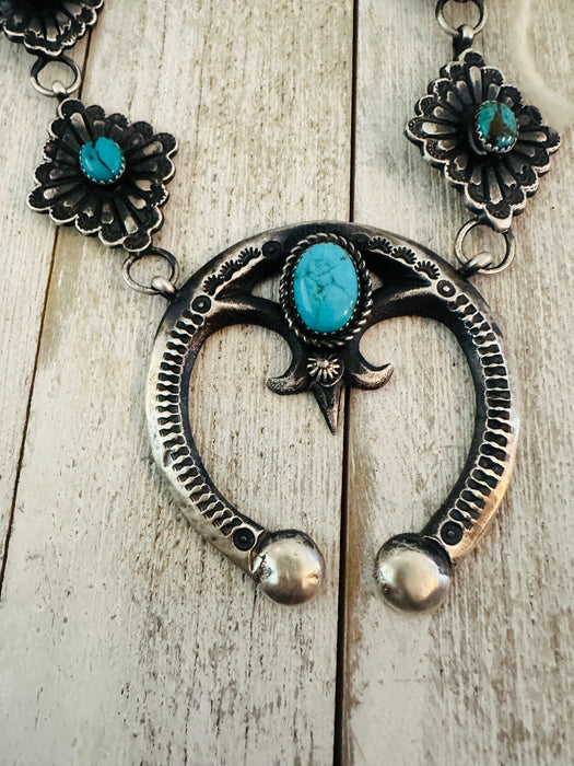 Navajo Sterling Silver & Turquoise Naja Necklace Set