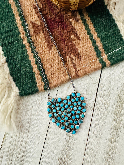 Navajo Turquoise & Sterling Silver Cluster Heart Necklace