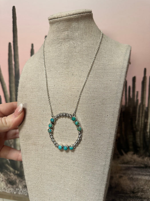 Handmade Turquoise & Sterling Silver Ball Circle Necklace