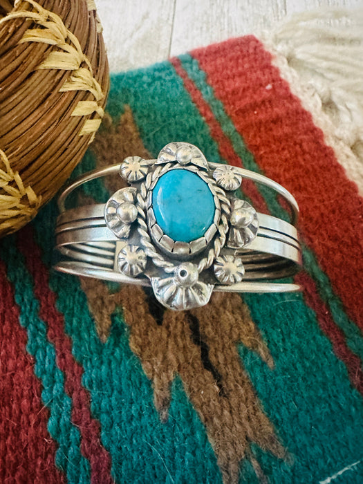 Navajo Sterling Silver & Kingman Turquoise Cuff Bracelet