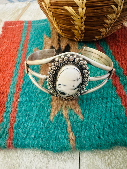 Navajo White Buffalo & Sterling Silver Cuff Bracelet