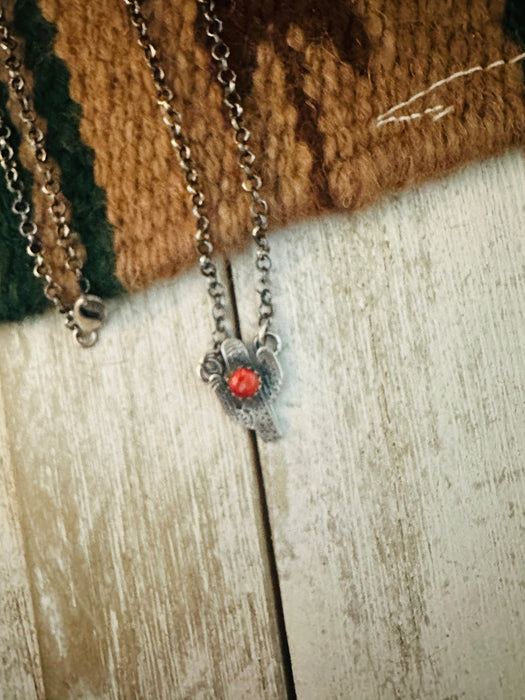 Navajo Sterling Silver & Orange Spiny Cactus Necklace