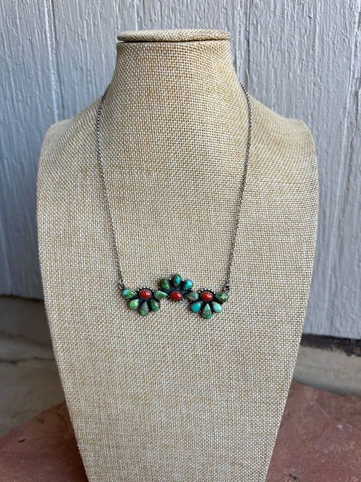 Beautiful Handmade Sterling Silver, Coral & Sonoran Turquoise Necklace 3