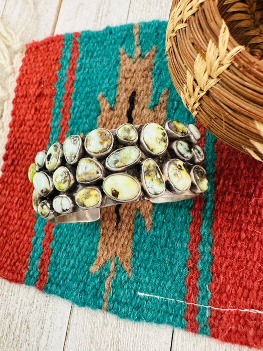 Navajo Palomino Turquoise & Sterling Silver Cluster Cuff Bracelet