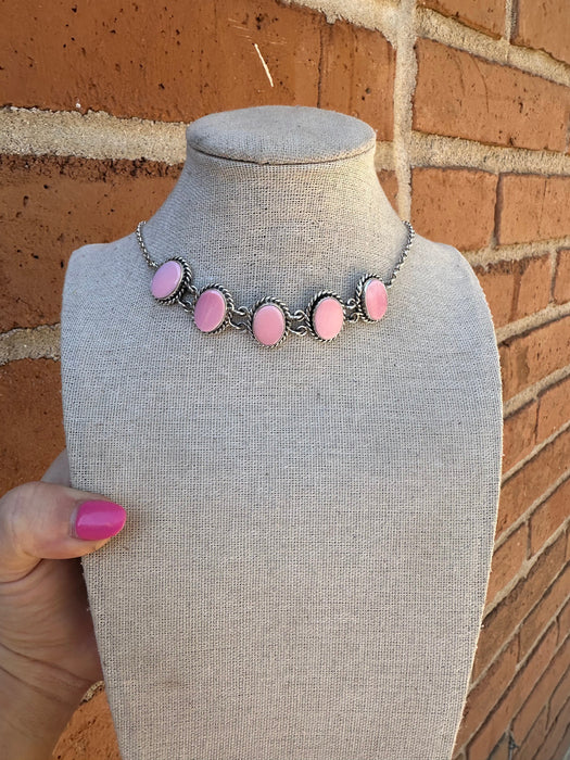Handmade Sterling Silver & Pink Conch Choker Necklace