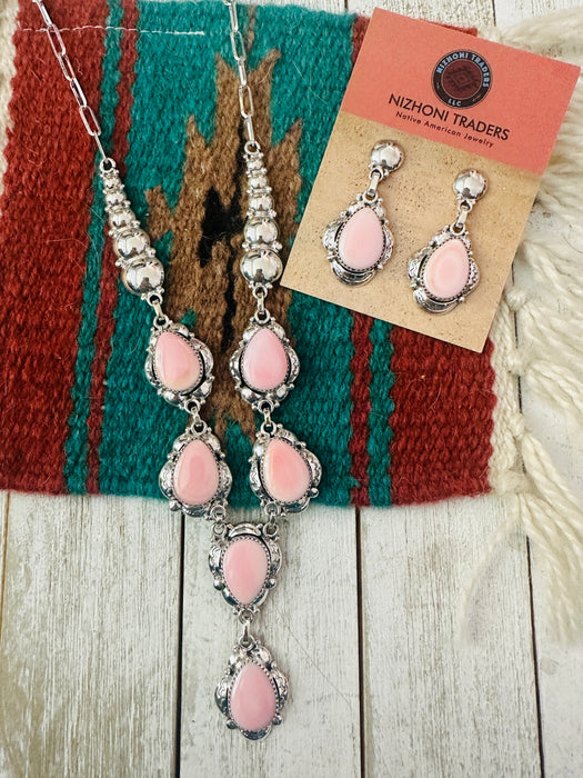 Navajo Queen Pink Conch & Sterling Silver Necklace Set