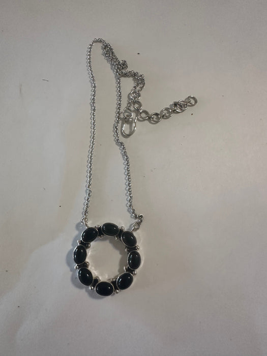 Handmade Sterling Silver & Onyx Circle Necklace Signed Nizhoni
