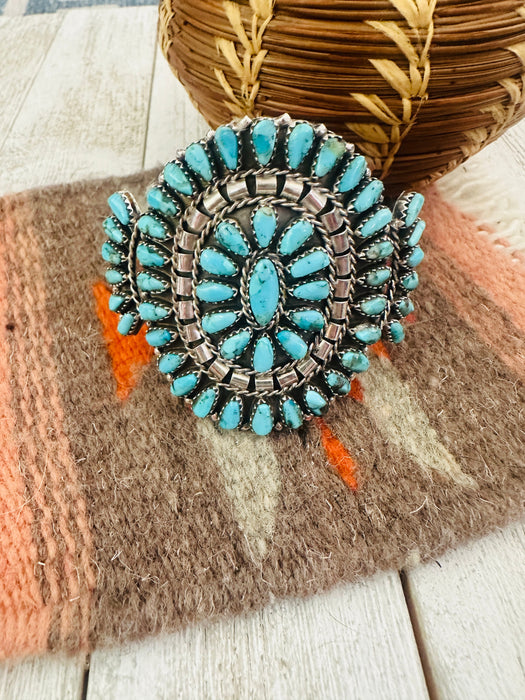 Navajo Turquoise & Sterling Silver Cluster Cuff Bracelet