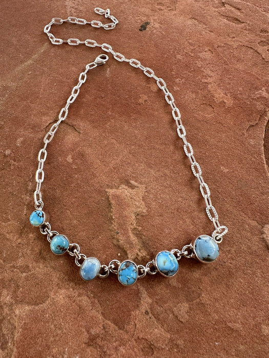 Beautiful Handmade Sterling Silver & Golden Hills Turquoise Choker Necklace