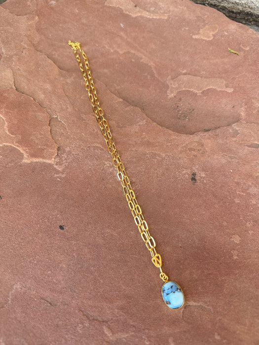 “The Golden Collection” THE GOLDIES Handmade Natural Golden Hills Turquoise 14k Gold Plated Necklace