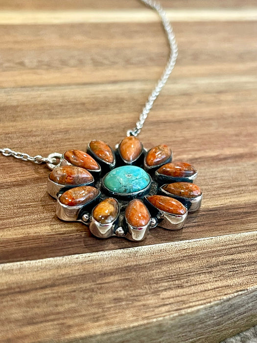 Handmade Sterling Silver & Multi Stone Necklace Signed Nizhoni