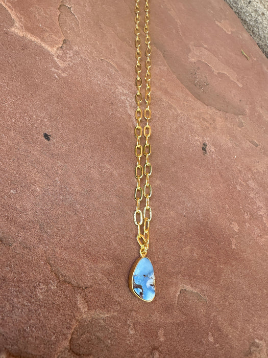 “The Golden Collection” THE GOLDIES Handmade Natural Golden Hills Turquoise 14k Gold Plated Necklace TEARDROP