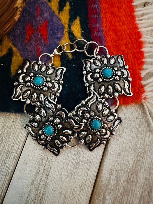 Navajo Turquoise & Sterling Silver Concho Link Bracelet