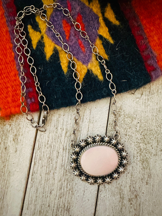 Navajo Sterling Silver & Queen Pink Conch Shell Necklace