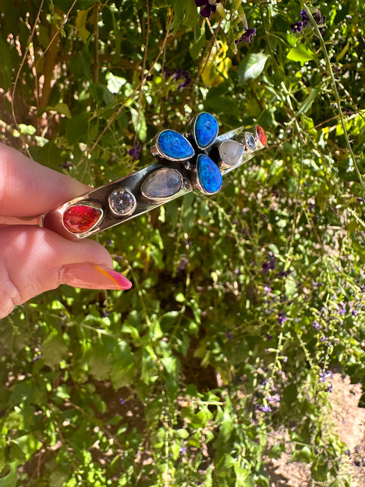 4TH OF JULY COLLECTION Handmade Sterling Silver, Red, White & Blue Fire Opal Adjustable Cuff Signed Nizhoni