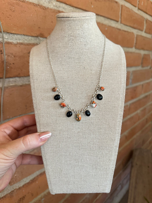 Beautiful Handmade Sterling Silver, Onyx & Spice Necklace