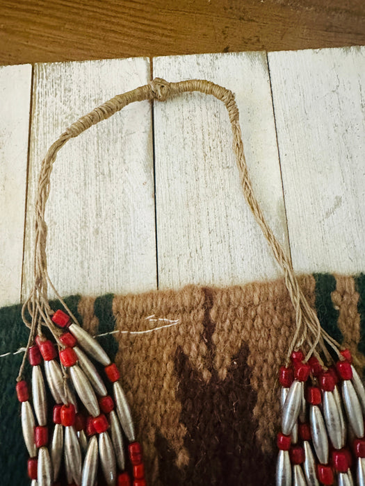 Vintage Old Pawn Navajo Coral & Sterling Silver 10-Strand Beaded Necklace