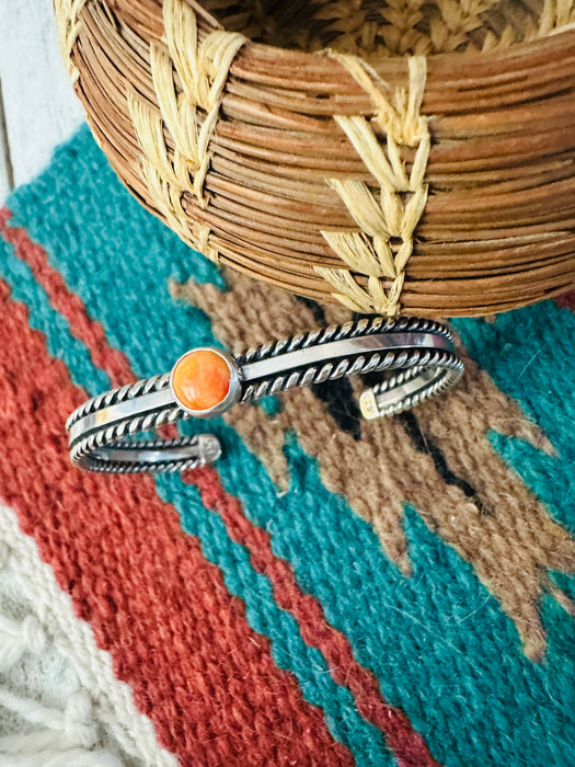 Navajo Sterling Silver & Orange Spiny Oyster Cuff Bracelet