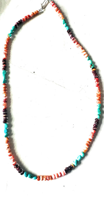 Navajo Turquoise, Spiny & Sterling Silver Beaded Necklace