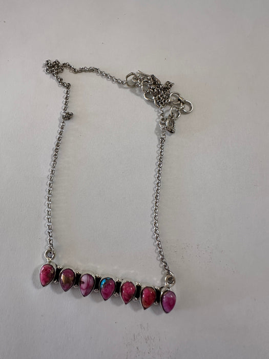 Handmade Sterling Silver, Pink Dream Mojave Bar Necklace