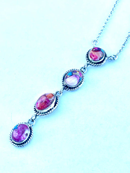 Handmade Sterling Silver & Pink Dream Mojave 4 Stone Necklace