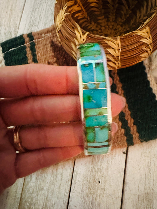 Navajo Sonoran Mountain Turquoise & Sterling Silver Inlay Cuff Bracelet