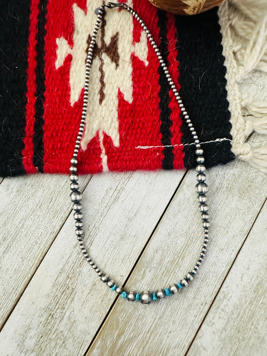 Navajo Turquoise & Sterling Silver 18” Beaded Necklace