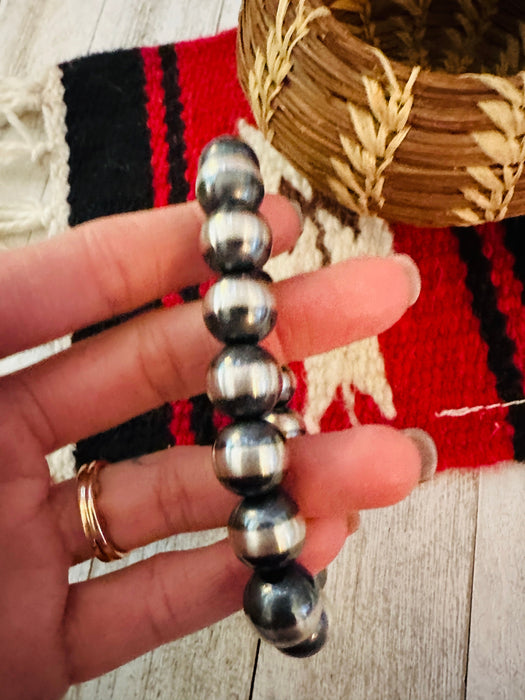 Navajo 12mm Sterling Silver Beaded Stretch Bracelet