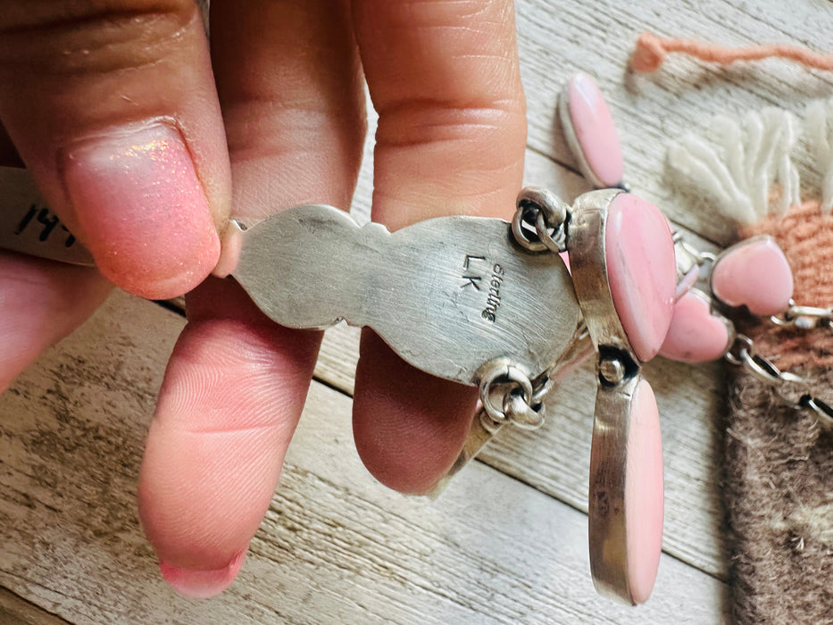 Navajo Queen Pink Conch & Sterling Silver Heart Necklace Set