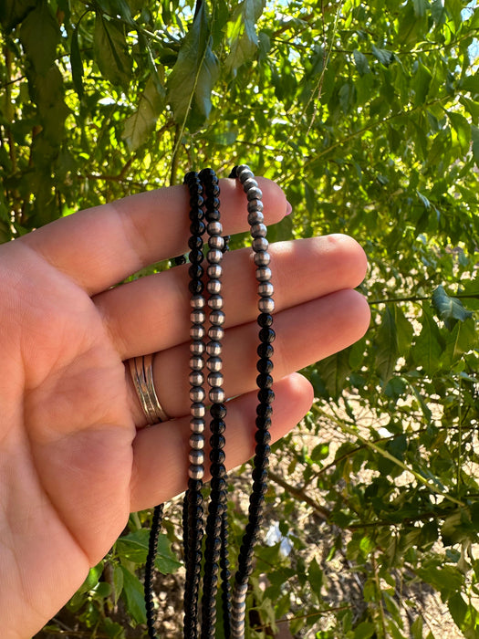 Navajo Pearl Sterling Silver & Black Onyx Beaded Necklace