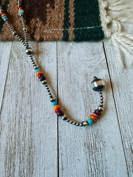 Navajo Sterling Silver, Spiny & Turquoise Beaded Lariat Necklace