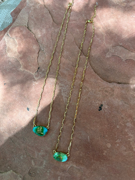 “The Golden Collection” THE JUPITER Handmade Natural Turquoise 14k Gold Plated Sterling Silver Necklace