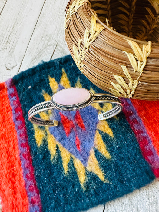 Navajo Queen Pink Conch Shell & Sterling Silver Cuff Bracelet