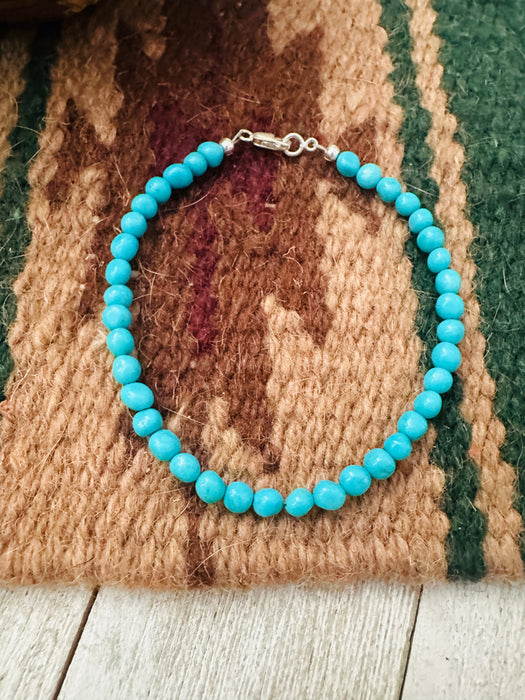 Navajo Sterling Silver and Turquoise Beaded Stretch Bracelet