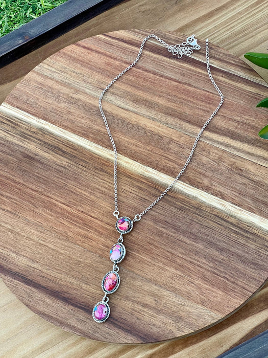 Handmade Sterling Silver & Pink Dream Mojave 4 Stone Necklace