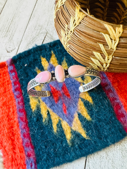 Navajo Queen Pink Conch Shell & Sterling Silver Cuff Bracelet